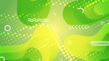 Broşür broşürü afişi tasarımı için yeşil ve sarı eğimli sıvı dalga soyut arkaplan