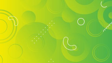 Broşür el ilanı şablonu tasarımı için daire çizgileri olan soyut yeşil ve sarı eğimli arkaplan
