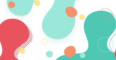 Soyut Memphis tarzı sıvı dalga, renkli bir arka plan. Akışkan dalgalı şekiller tasarımı