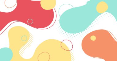 Soyut Memphis tarzı sıvı dalga, renkli bir arka plan. Akışkan dalgalı şekiller tasarımı