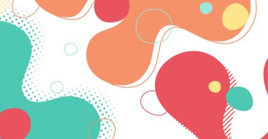 Soyut Memphis tarzı sıvı dalga, renkli bir arka plan. Akışkan dalgalı şekiller tasarımı