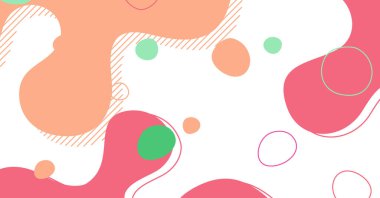 Soyut Memphis tarzı sıvı dalga, renkli bir arka plan. Akışkan dalgalı şekiller tasarımı