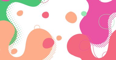 Soyut Memphis tarzı sıvı dalga, renkli bir arka plan. Akışkan dalgalı şekiller tasarımı