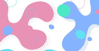 Soyut Memphis tarzı sıvı dalga, renkli bir arka plan. Akışkan dalgalı şekiller tasarımı