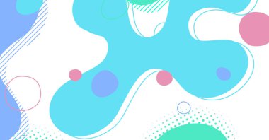 Soyut Memphis tarzı sıvı dalga, renkli bir arka plan. Akışkan dalgalı şekiller tasarımı