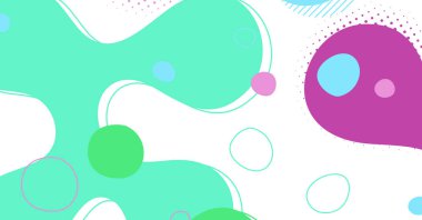 Soyut Memphis tarzı sıvı dalga, renkli bir arka plan. Akışkan dalgalı şekiller tasarımı