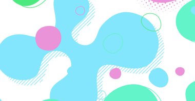 Soyut Memphis tarzı sıvı dalga, renkli bir arka plan. Akışkan dalgalı şekiller tasarımı