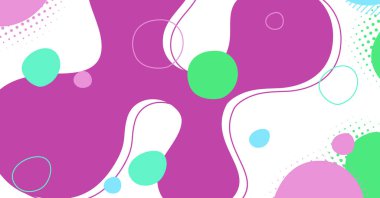 Soyut Memphis tarzı sıvı dalga, renkli bir arka plan. Akışkan dalgalı şekiller tasarımı