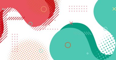 Soyut Memphis tarzı sıvı dalga, renkli bir arka plan. Akışkan dalgalı şekiller tasarımı