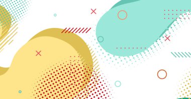 Soyut Memphis tarzı sıvı dalga, renkli bir arka plan. Akışkan dalgalı şekiller tasarımı