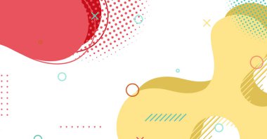 Soyut Memphis tarzı sıvı dalga, renkli bir arka plan. Akışkan dalgalı şekiller tasarımı