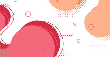 Soyut Memphis tarzı sıvı dalga, renkli bir arka plan. Akışkan dalgalı şekiller tasarımı