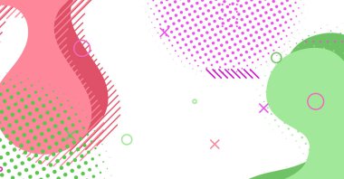 Soyut Memphis tarzı sıvı dalga, renkli bir arka plan. Akışkan dalgalı şekiller tasarımı