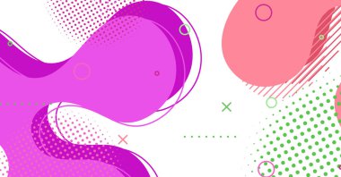 Soyut Memphis tarzı sıvı dalga, renkli bir arka plan. Akışkan dalgalı şekiller tasarımı