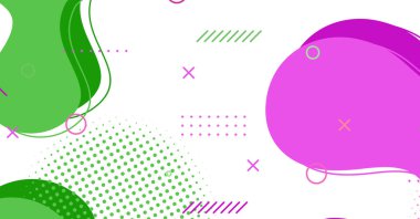 Soyut Memphis tarzı sıvı dalga, renkli bir arka plan. Akışkan dalgalı şekiller tasarımı