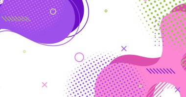 Soyut Memphis tarzı sıvı dalga, renkli bir arka plan. Akışkan dalgalı şekiller tasarımı