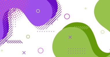 Soyut Memphis tarzı sıvı dalga, renkli bir arka plan. Akışkan dalgalı şekiller tasarımı