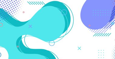 Soyut Memphis tarzı sıvı dalga, renkli bir arka plan. Akışkan dalgalı şekiller tasarımı