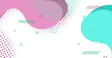 Soyut Memphis tarzı sıvı dalga, renkli bir arka plan. Akışkan dalgalı şekiller tasarımı