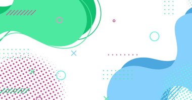 Soyut Memphis tarzı sıvı dalga, renkli bir arka plan. Akışkan dalgalı şekiller tasarımı