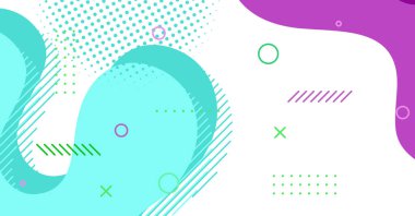 Soyut Memphis tarzı sıvı dalga, renkli bir arka plan. Akışkan dalgalı şekiller tasarımı