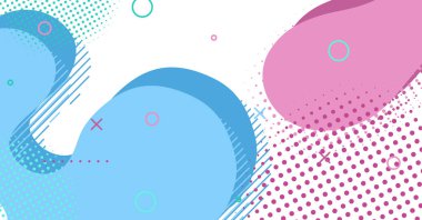 Soyut Memphis tarzı sıvı dalga, renkli bir arka plan. Akışkan dalgalı şekiller tasarımı