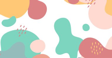 Soyut arkaplan çeşitli şekiller ve karalama nesneleri pastel renk. Modern modern vektör illüstrasyonu.