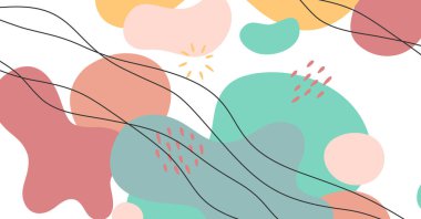 Soyut arkaplan çeşitli şekiller ve karalama nesneleri pastel renk. Modern modern vektör illüstrasyonu.