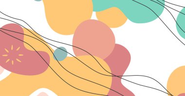 Soyut arkaplan çeşitli şekiller ve karalama nesneleri pastel renk. Modern modern vektör illüstrasyonu.