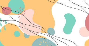 Soyut arkaplan çeşitli şekiller ve karalama nesneleri pastel renk. Modern modern vektör illüstrasyonu.