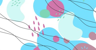 Soyut arkaplan çeşitli şekiller ve karalama nesneleri pastel renk. Modern modern vektör illüstrasyonu.