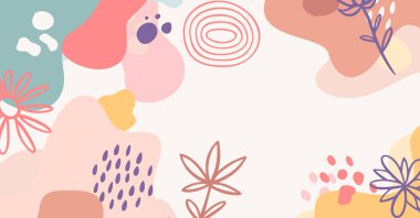 Modern el çeşitli şekiller çiziyor ve nesneler soyut arkaplan çiziyor. Modern modern vektör illüstrasyonu