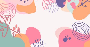 Modern el çeşitli şekiller çiziyor ve nesneler soyut arkaplan çiziyor. Modern modern vektör illüstrasyonu