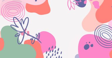 Modern el çeşitli şekiller çiziyor ve nesneler soyut arkaplan çiziyor. Modern modern vektör illüstrasyonu