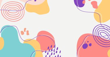 Modern el çeşitli şekiller çiziyor ve nesneler soyut arkaplan çiziyor. Modern modern vektör illüstrasyonu