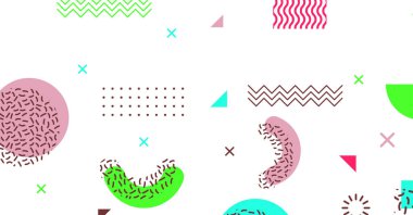 Memphis elementlerinin renkli arkaplan tasarımına sahip modern soyut arkaplan