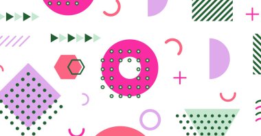 Memphis elementlerinin renkli arkaplan tasarımına sahip modern soyut arkaplan