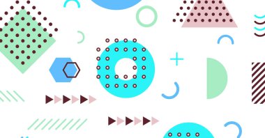 Memphis elementlerinin renkli arkaplan tasarımına sahip modern soyut arkaplan