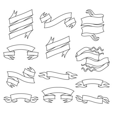 Sanatta siyah beyaz şeritler serili. Tebrik kartları, afişler, davetiyeler için tasarım öğeleri. Çizim, vektör illüstrasyonu.