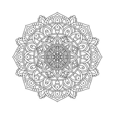 Meditasyon posteri, yetişkin boyama kitabı sayfası, dövme, kına için dairesel desenli mandala sanat dekorasyonu unsurları