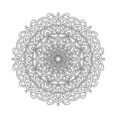 Meditasyon posteri, yetişkin boyama kitabı sayfası, dövme, kına için dairesel desenli mandala sanat dekorasyonu unsurları