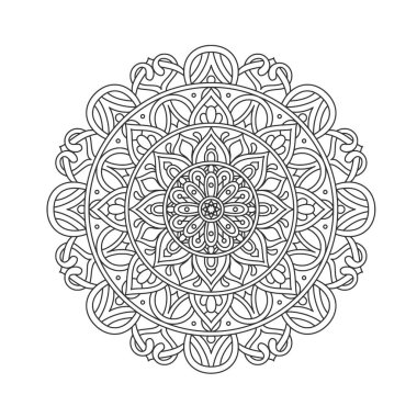 Meditasyon posteri, yetişkin boyama kitabı sayfası, dövme, kına için dairesel desenli mandala sanat dekorasyonu unsurları