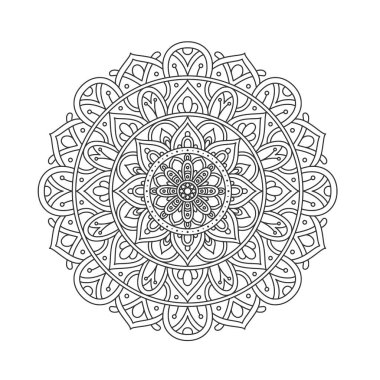 Meditasyon posteri, yetişkin boyama kitabı sayfası, dövme, kına için dairesel desenli mandala sanat dekorasyonu unsurları