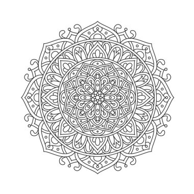 Meditasyon posteri, yetişkin boyama kitabı sayfası, dövme, kına için dairesel desenli mandala sanat dekorasyonu unsurları