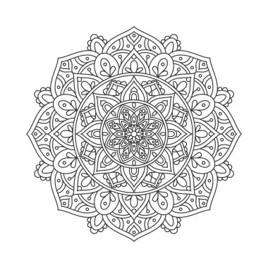 Meditasyon posteri, yetişkin boyama kitabı sayfası, dövme, kına için dairesel desenli mandala sanat dekorasyonu unsurları