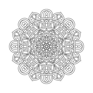 Meditasyon posteri, yetişkin boyama kitabı sayfası, dövme, kına için dairesel desenli mandala sanat dekorasyonu unsurları