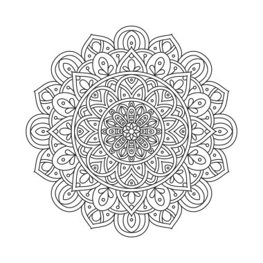 Meditasyon posteri, yetişkin boyama kitabı sayfası, dövme, kına için dairesel desenli mandala sanat dekorasyonu unsurları