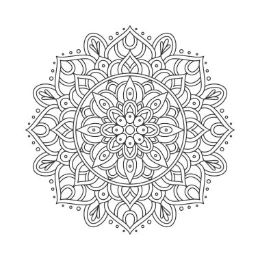 Meditasyon posteri, yetişkin boyama kitabı sayfası, dövme, kına için dairesel desenli mandala sanat dekorasyonu unsurları