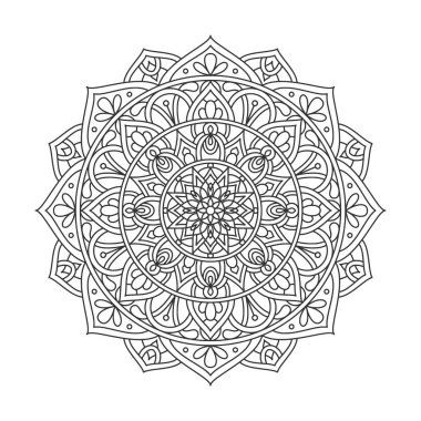 Meditasyon posteri, yetişkin boyama kitabı sayfası, dövme, kına için dairesel desenli mandala sanat dekorasyonu unsurları