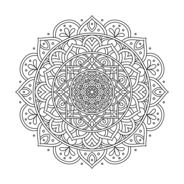 Meditasyon posteri, yetişkin boyama kitabı sayfası, dövme, kına için dairesel desenli mandala sanat dekorasyonu unsurları